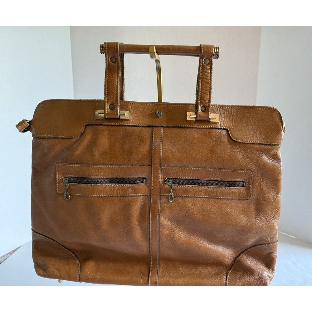 Vintage Jean Fogel Paris Rooster logo Tan Double Strap Handbag Purse 1970s HTF - Picture 1 of 16